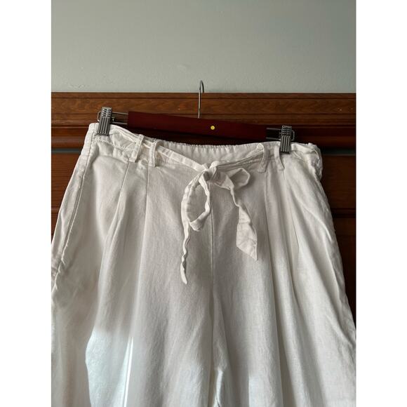 Love Tree Women's Linen Blend Melissa Pants Cropped Belted Pull-On White Size L - Picture 10 of 10